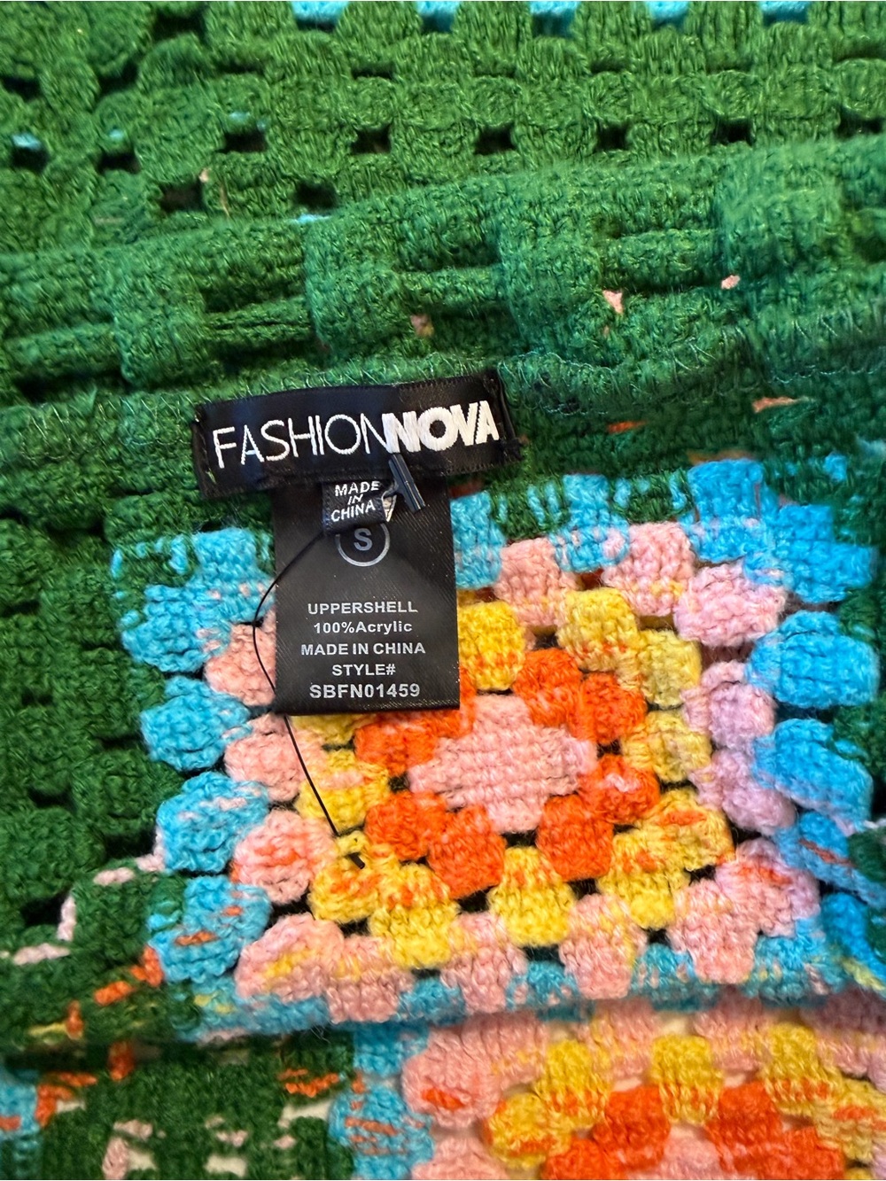 Fashion Nova Green Crochet Set with Multicolor Granny Squares - Picture 3 of 3